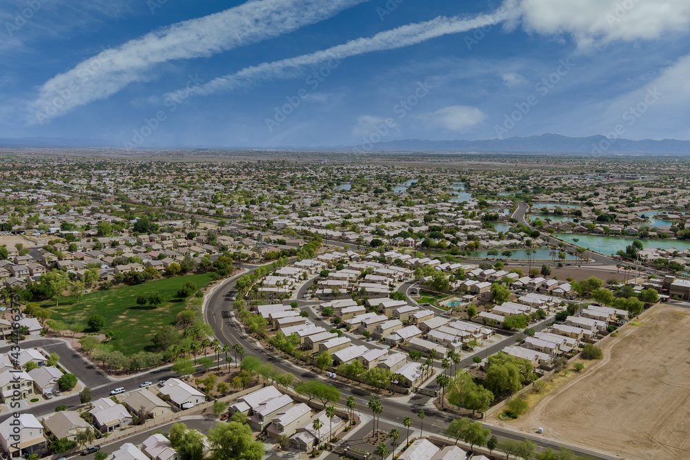 Panoramic view of with a house in Avondale town on a sunny day in the Arizona US
