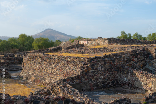 Platform along the Avenue of the Dead in Teotihuacan in city of San Juan Teotihuacan, State of Mexico, Mexico. Teotihuacan is a UNESCO World Heritage Site since 1987. 