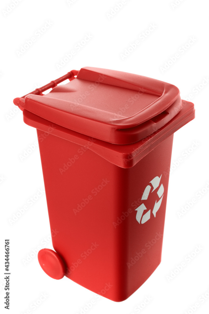 Plastic red trash can isolated on white background Plastic red trash can isolated on white background
