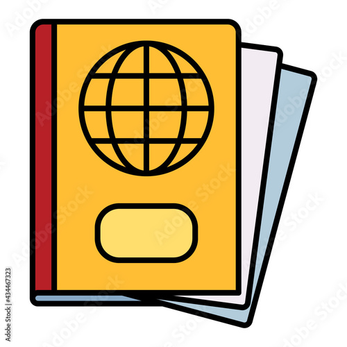 passport for identitiy to travel in summer using soft color and filled line style