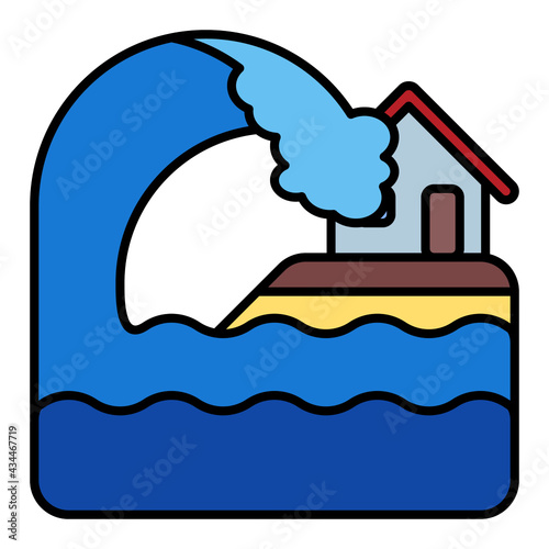 tsunami disaster on the beach using soft color and filled line style