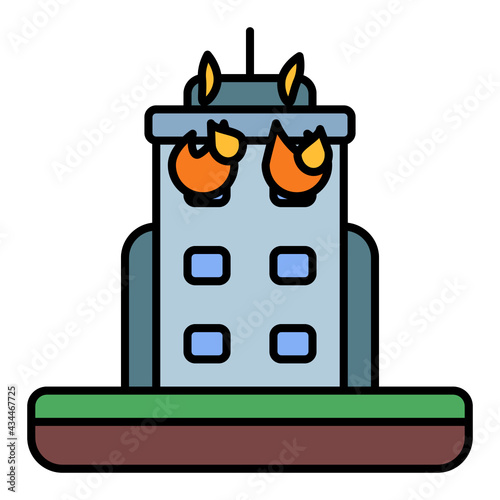 fire disaster in the building using soft color and filled line style