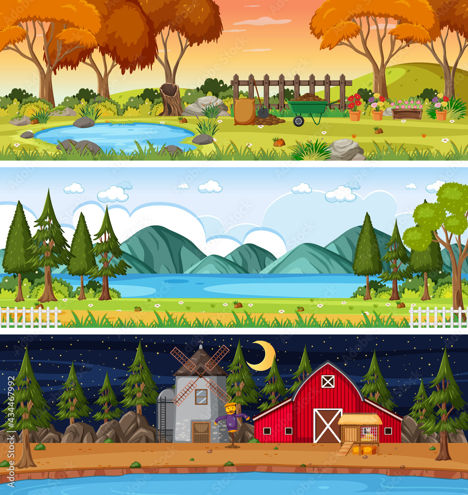 Set of different nature horizontal scenes Set of different nature horizontal scenes