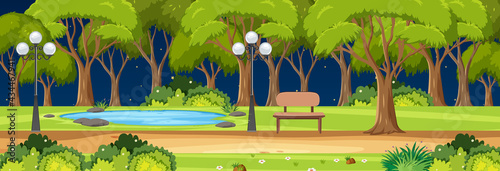 Park horizontal scene at night with many trees