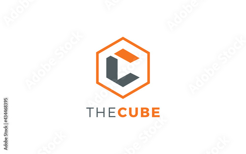 Letters C and L logo formed cube object with orange color