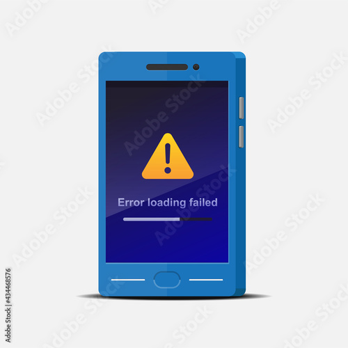 Smartphone display error loading failed on screen isolated on white background vector illustration.