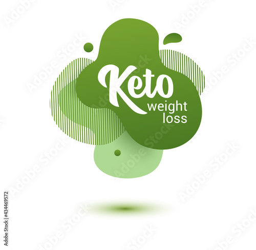Keto frendly badge. Green amoeba design of sticker for keto diet menu, poster, flyer.