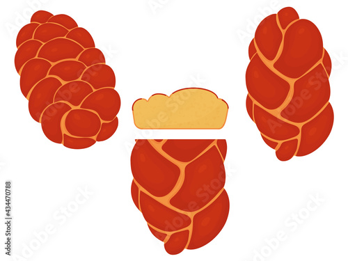 Set of challah is the national Jewish food. White bread. Vector illustration isolated on white background.