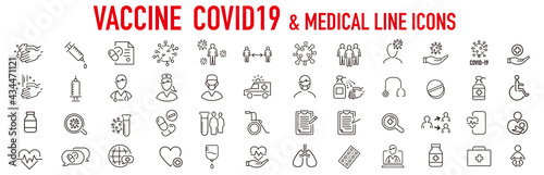 Set of Coronavirus and Vaccine line icons, covid19, Medical mask, health, contagious, epidemic, outbreak, Vector