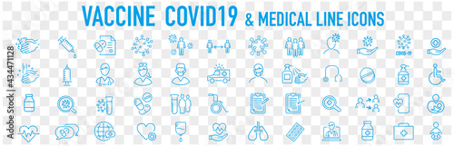 Set of Coronavirus and Vaccine line icons, covid19, Medical mask, health, contagious, epidemic, outbreak, Vector