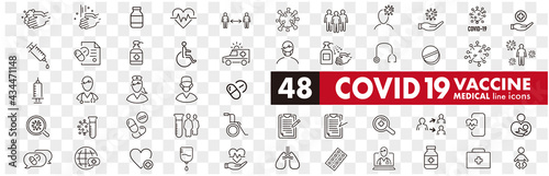 Set of Coronavirus and Vaccine line icons, covid19, Medical mask, health, contagious, epidemic, outbreak, Vector