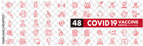 Set of Coronavirus and Vaccine line icons, covid19, Medical mask, health, contagious, epidemic, outbreak, Vector