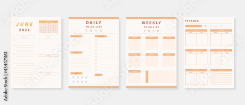 June 2021 - Planner. Modern planner template set. Set of planner and to do list. Monthly, weekly, daily planner template. Vector illustration.
