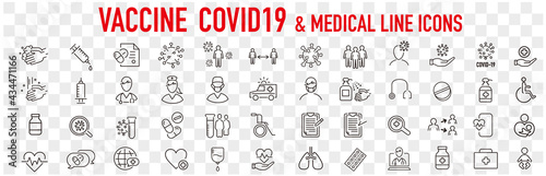 Set of Coronavirus and Vaccine line icons, covid19, Medical mask, health, contagious, epidemic, outbreak, Vector