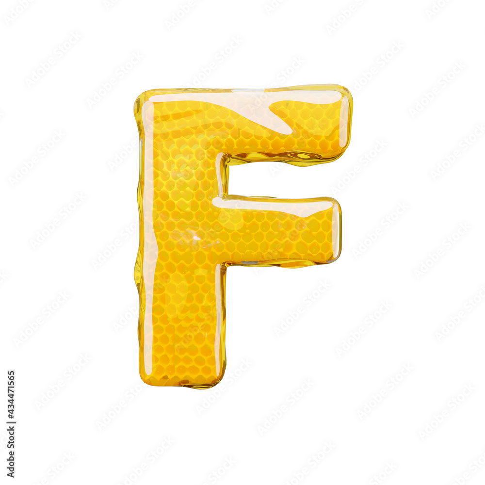 Honey comb letter F. 3d illustration honey alphabet. Honey comb letter F. 3d illustration honey alphabet.