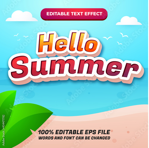 hello summer editable text effect with beautifull beach background