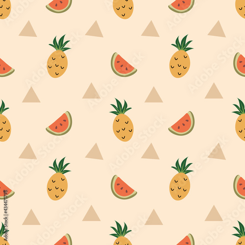 vector seamless patterns with fruits. Trendy hand drawn textures. Modern abstract design for paper, cover, fabric, interior decor and other users.