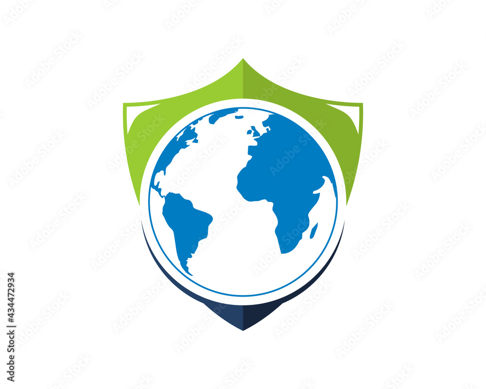 Globe in the shield protection logo
