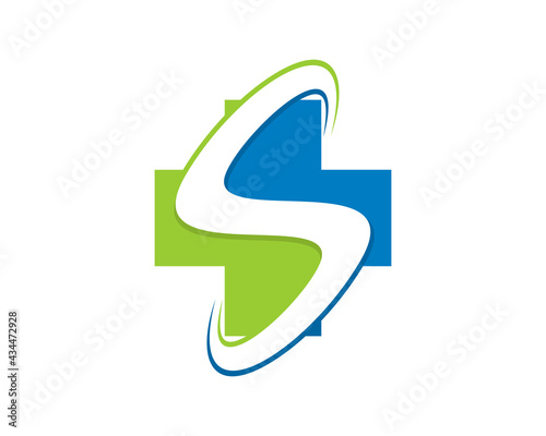 S letter in the plus medical symbol logo