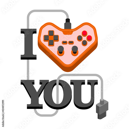 Love video games. Joystick in form of heart. Gamer symbol gamepad couple. I love to play video game