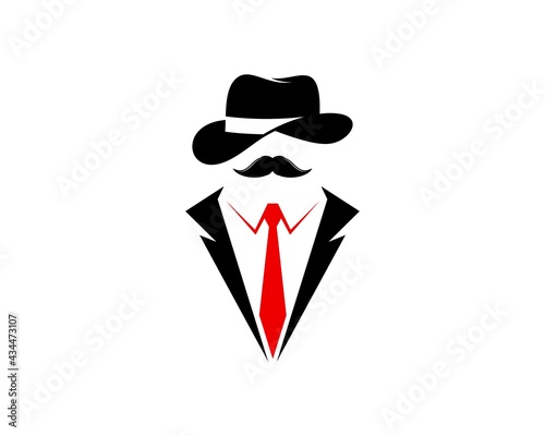 Gentle man hat with mustache and tuxedo