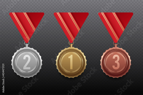Set of gold, silver and bronze medals