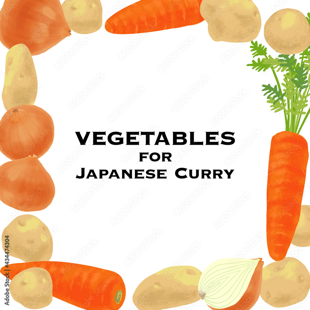 日本で人気のカレー野菜 玉ねぎ じゃがいも 人参 のイラスト フレーム Stock Vector Adobe Stock
