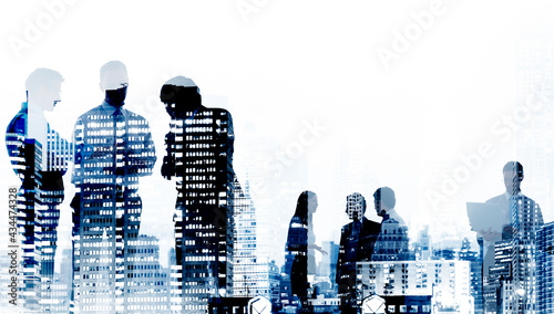 Abstract business people and city buildings