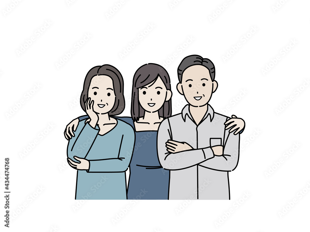 Φωτογραφία 中高年の夫婦と娘　3人家族　ミドル　仲良し　イラスト素材