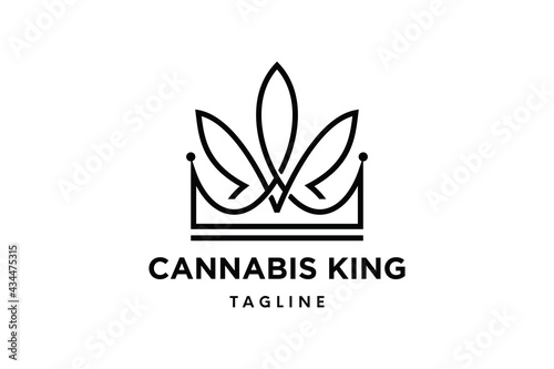 cannabis king Logo or Hemp Logo with crown Vector Template