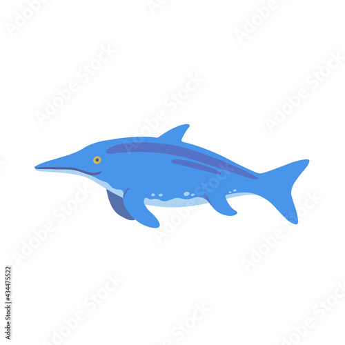 Cute cartoon doodle ichtiosaurus, isolated on white background. 