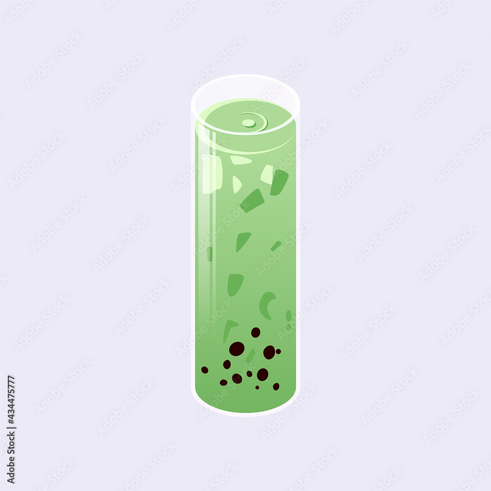 Fototapeta premium Delicious and fresh matcha latte with bubble illustration, boba drink vector illustration
