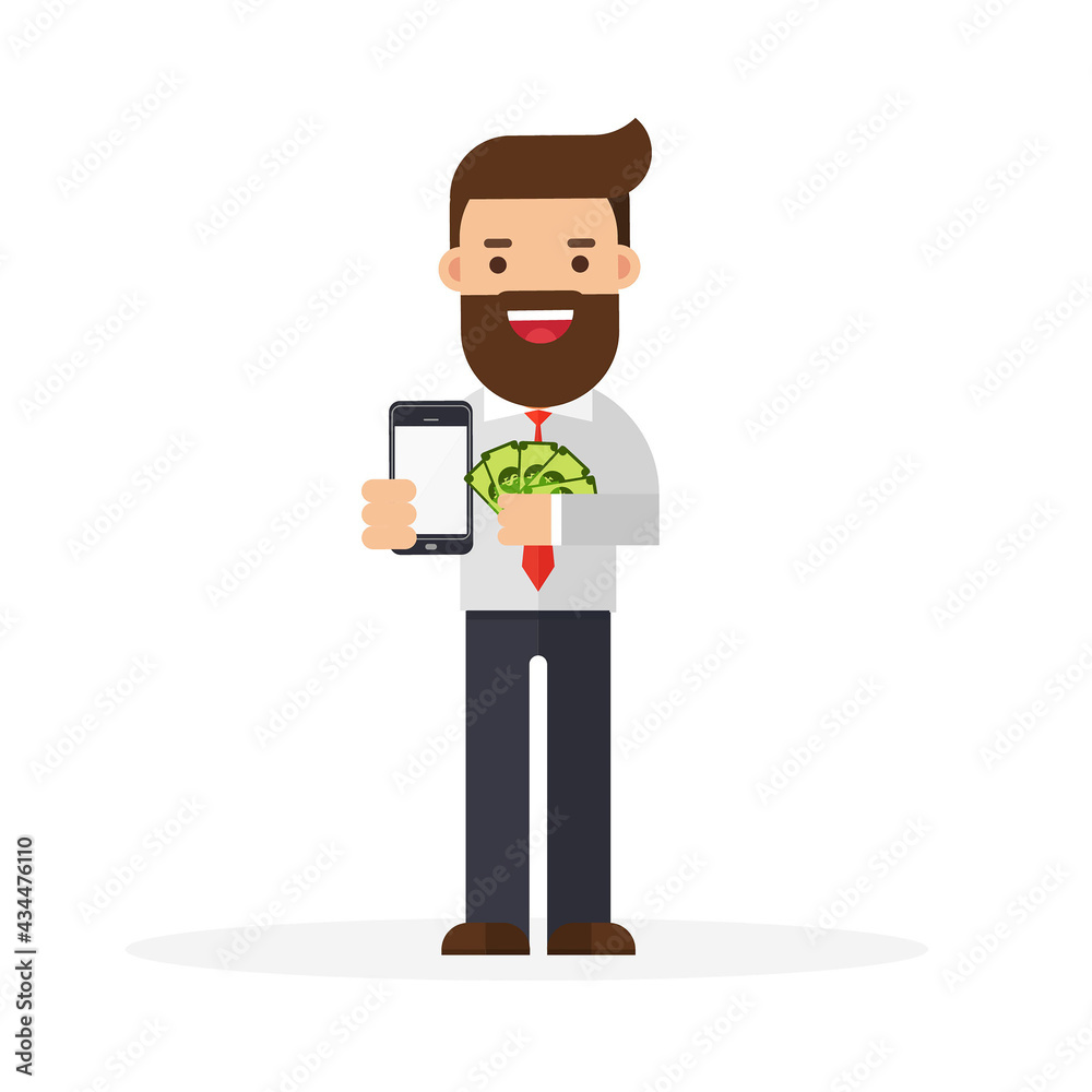 Businessman holding a mobile phone and money Businessman holding a mobile phone and money