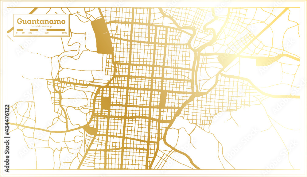 Fototapeta premium Guantanamo Cuba City Map in Retro Style in Golden Color. Outline Map.