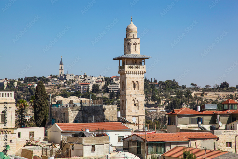 View of the rooftops and minarets in the Old City of Jerusalem