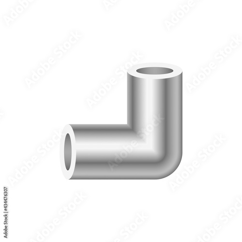 PVC plastic pipe fitting vector design isolated on white background. Elbow type with 90 degree angle. Material for connection installation pipeline in plumbing, drainage system, sewage, water supply.