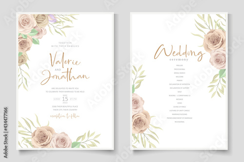 Elegant wedding invitation template with soft color floral ornament