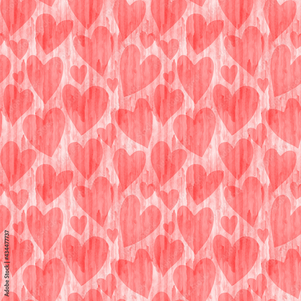 Red watercolor hearts print. Love seamless pattern. Valentine's day background. Red watercolor hearts print. Love seamless pattern. Valentine's day background.