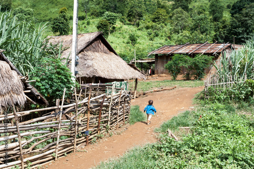 Laos - Traditional Hmong hill tribe village  in Luang Prabang province in northern Laos. Southeast Asia
