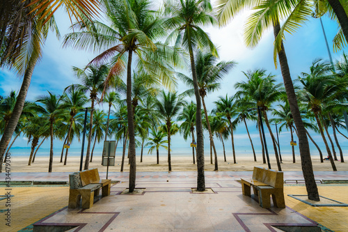 Fototapeta Naklejka Na Ścianę i Meble -  Bang Saen Beach in Chonburi, famous beach for local tourists near Bangkok, Thailand