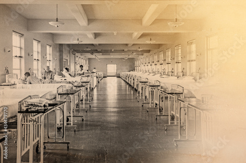 Historical photograph of a field hospital during the Spanish Flu Pandemic in Europe photo