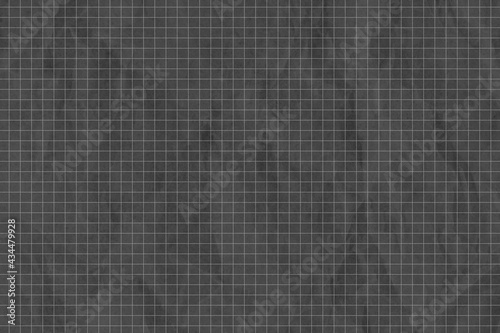 Crumpled dark gray grid paper textured background