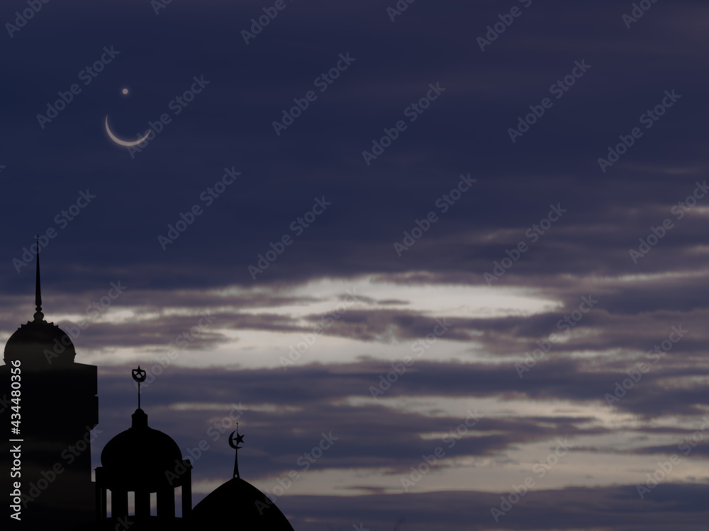 Ramadan kareem religion symbols. Mosques Dome in twilight night with ...