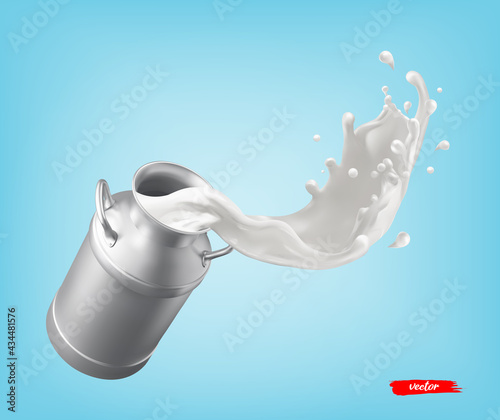 Fotografie, Obraz Milk can container and milk splash on blue background