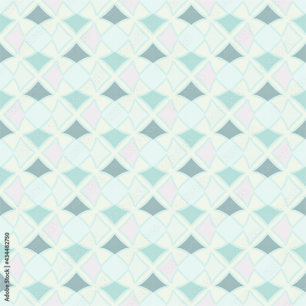 Seamless pattern. A texture composed of four-sided abstract shapes. Green, blue, gray, pink. Editable.