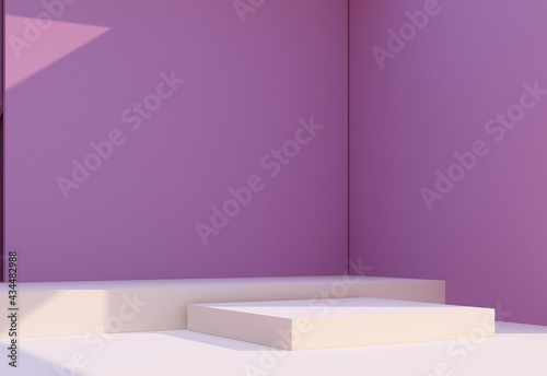 3d rendering of abstract interior design. Empty modern showroom with architectural elements