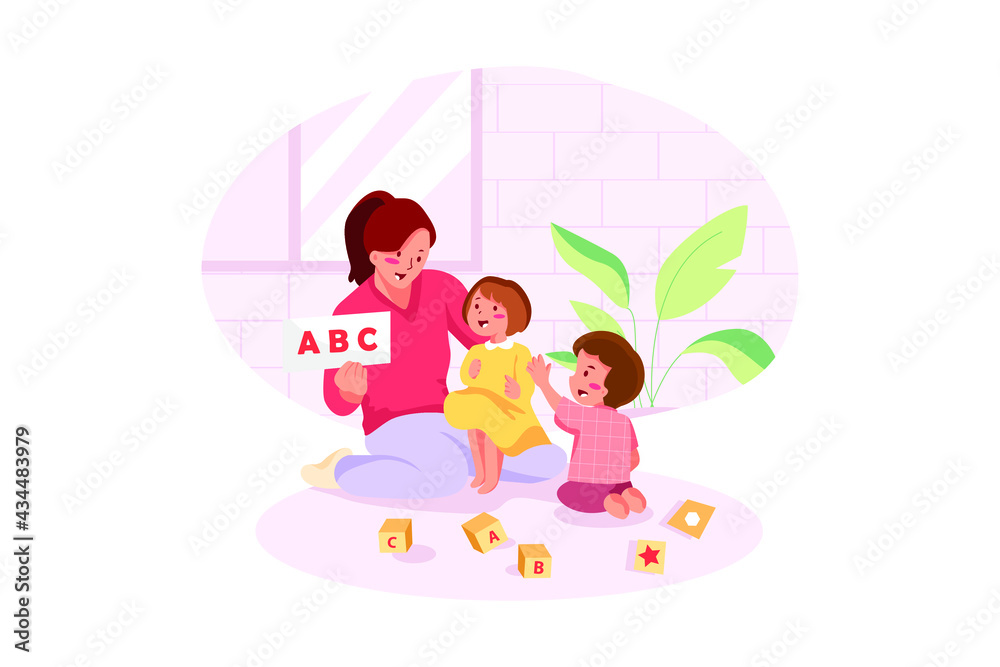 Mother with Kids Illustration concept. Flat illustration isolated on white background. Mother with Kids Illustration concept. Flat illustration isolated on white background.