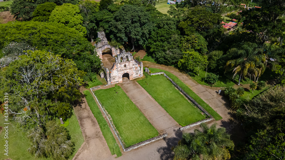 Beautiful aerial view of the Church ruins in Ujarar Cartago Costa Rica 