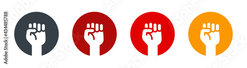 Raised up fist icon set. Protest demonstration or power concept. Vector illustration isolated on white background.