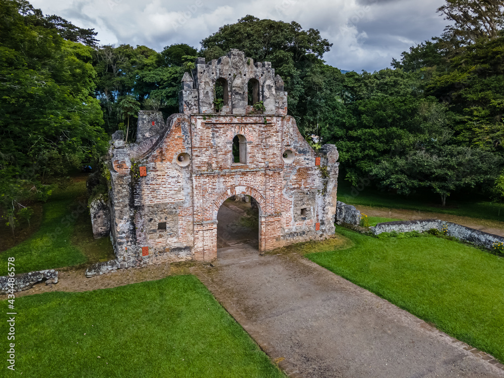 Beautiful aerial view of the Church ruins in Ujarar Cartago Costa Rica 